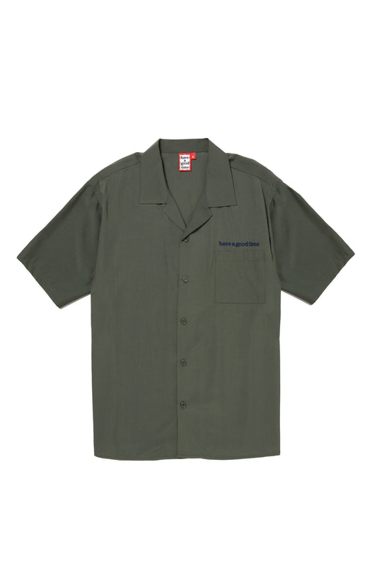CYCLING LOGO OPEN COLLAR S/S SHIRT MILITARY GREEN