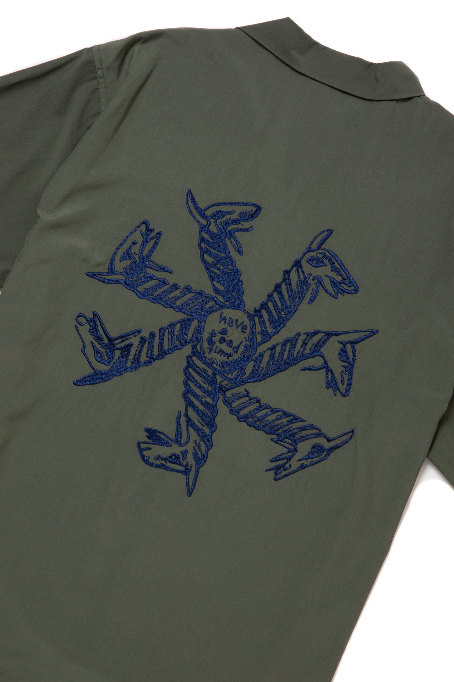 CYCLING LOGO OPEN COLLAR S/S SHIRT MILITARY GREEN
