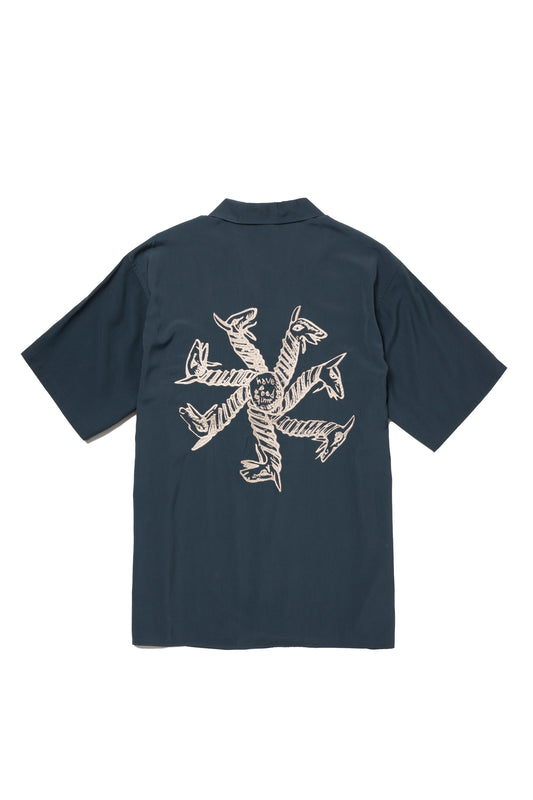 CYCLING LOGO OPEN COLLAR S/S SHIRT INK BLUE