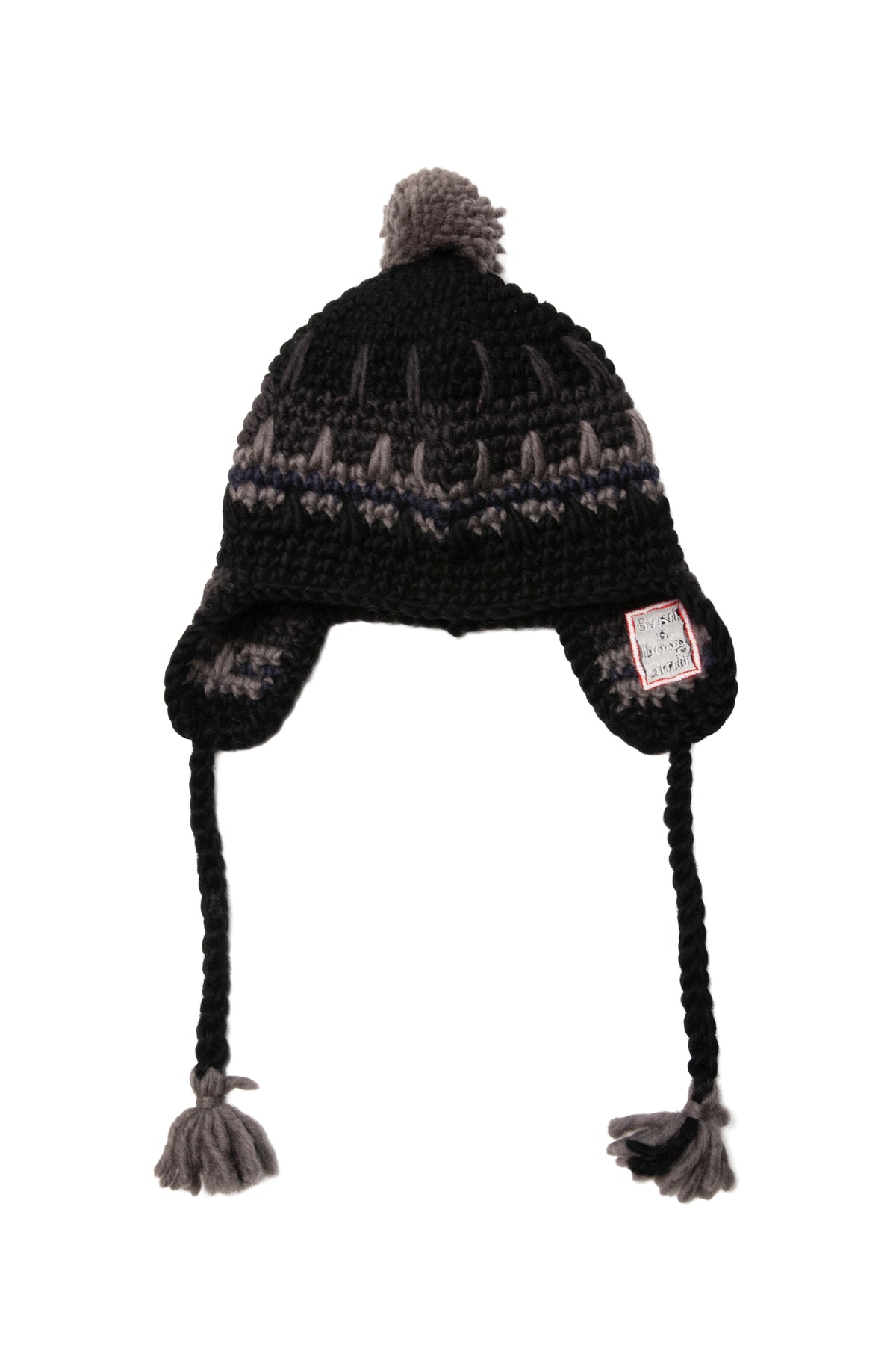 FRAME EMB HAND-KNIT EAR FLAP BEANIE BLACK