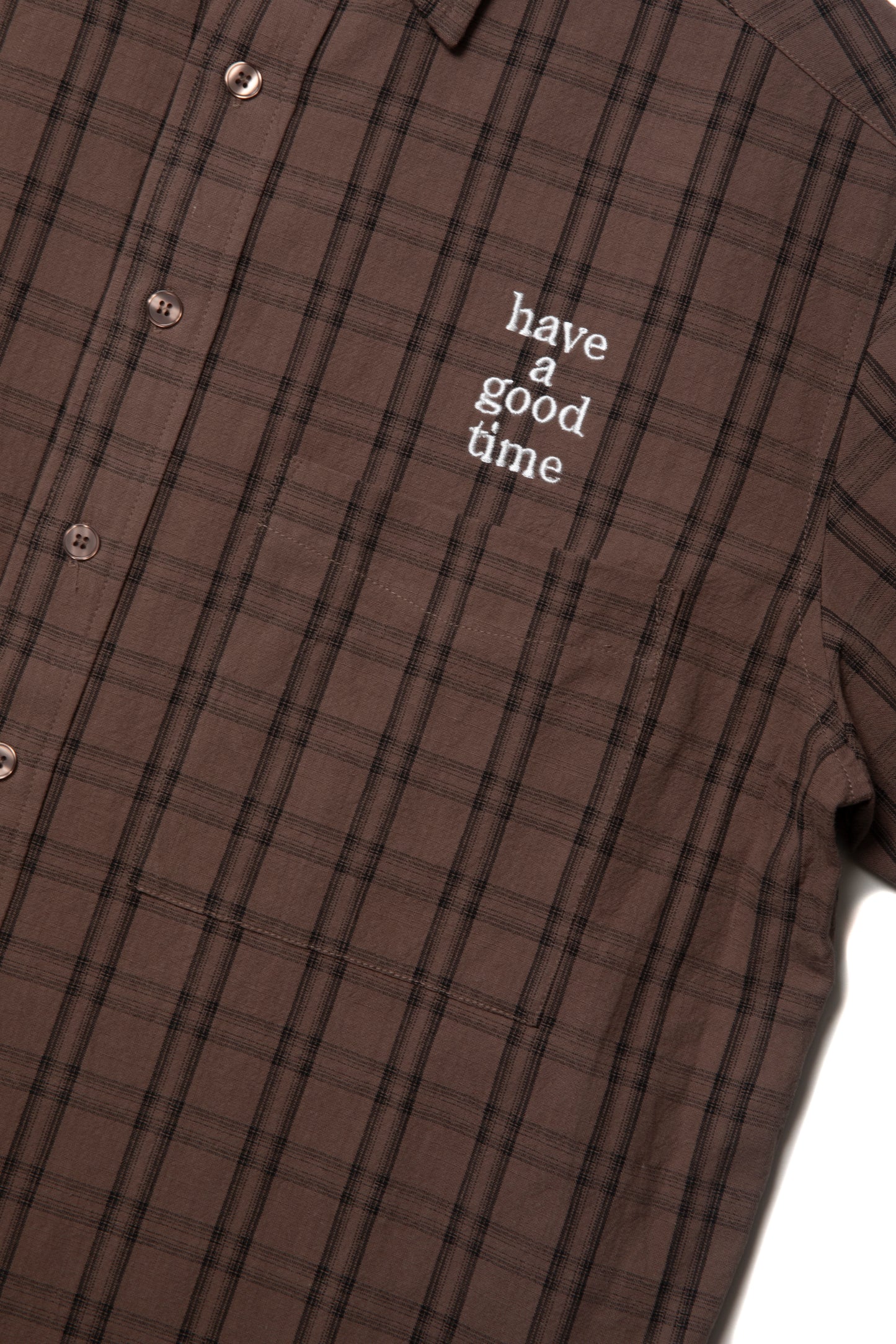 MINI LOGO S/S CHECK SHIRT BROWN