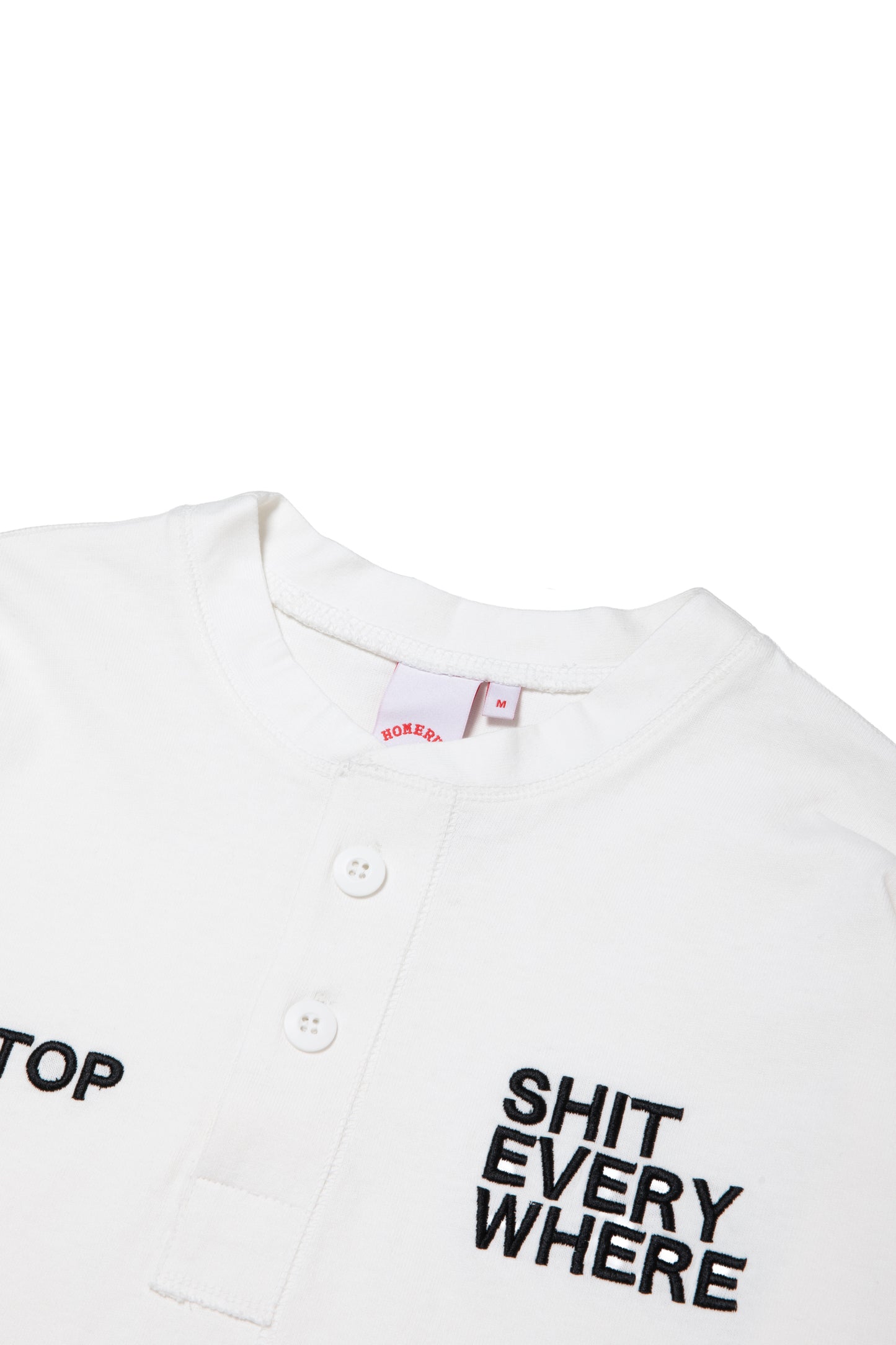 NONSTOP SHITEVERYWHERE HENLEY NECK L/S TEE OFF WHITE