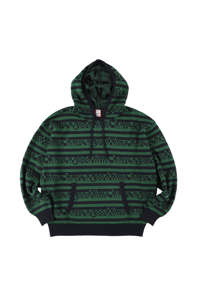SIDE LOGO STRIPED-KNIT HOODIE BLUE/GREEN – have a good time
