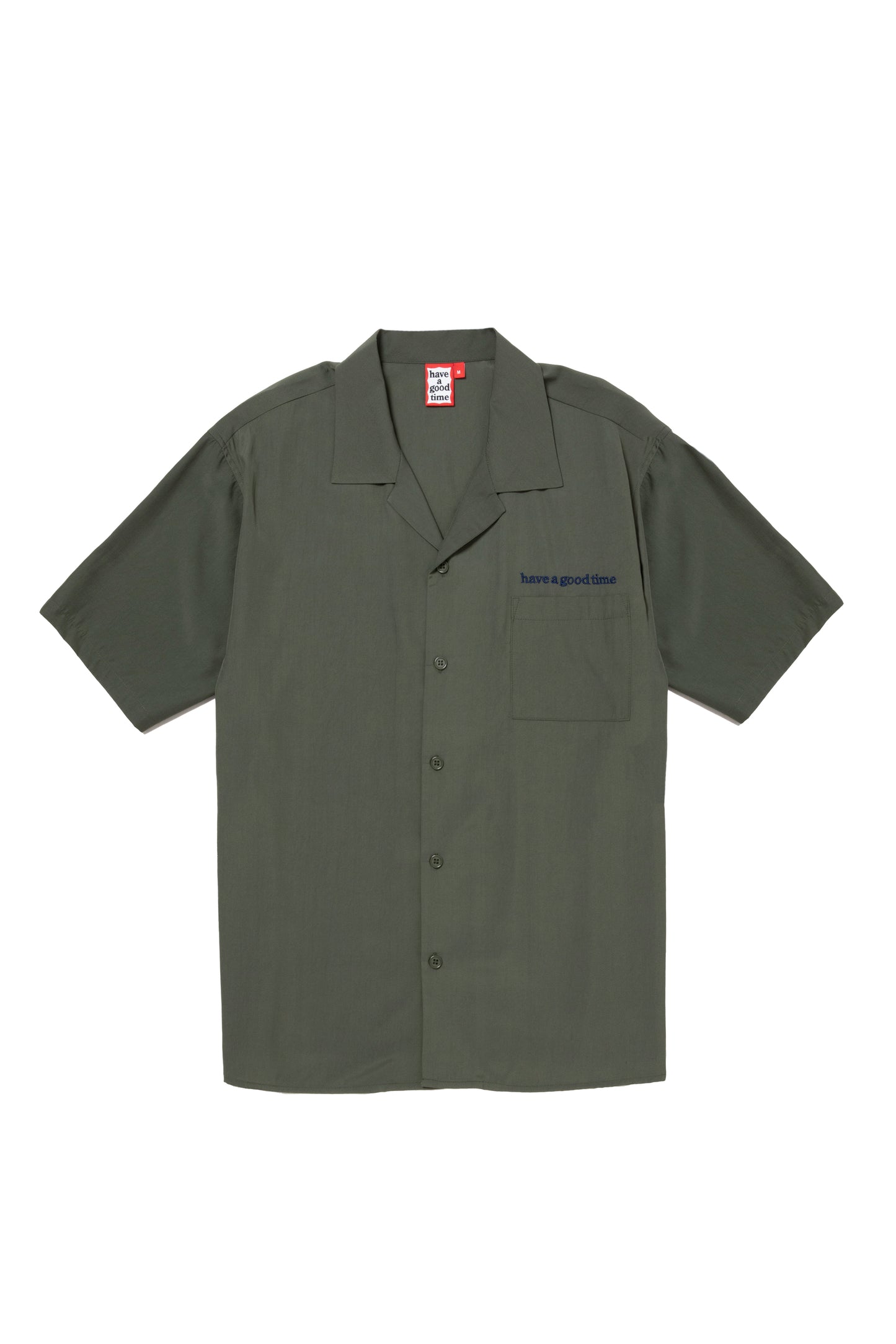 CYCLING LOGO OPEN COLLAR S/S SHIRT MILITARY GREEN