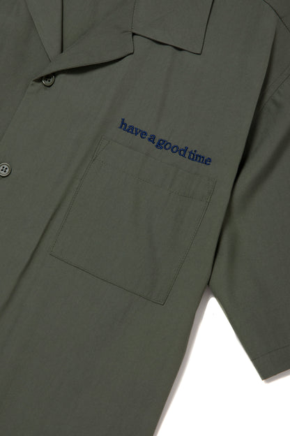 CYCLING LOGO OPEN COLLAR S/S SHIRT MILITARY GREEN
