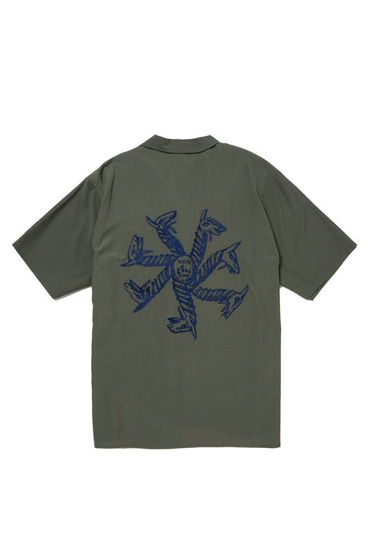 CYCLING LOGO OPEN COLLAR S/S SHIRT MILITARY GREEN