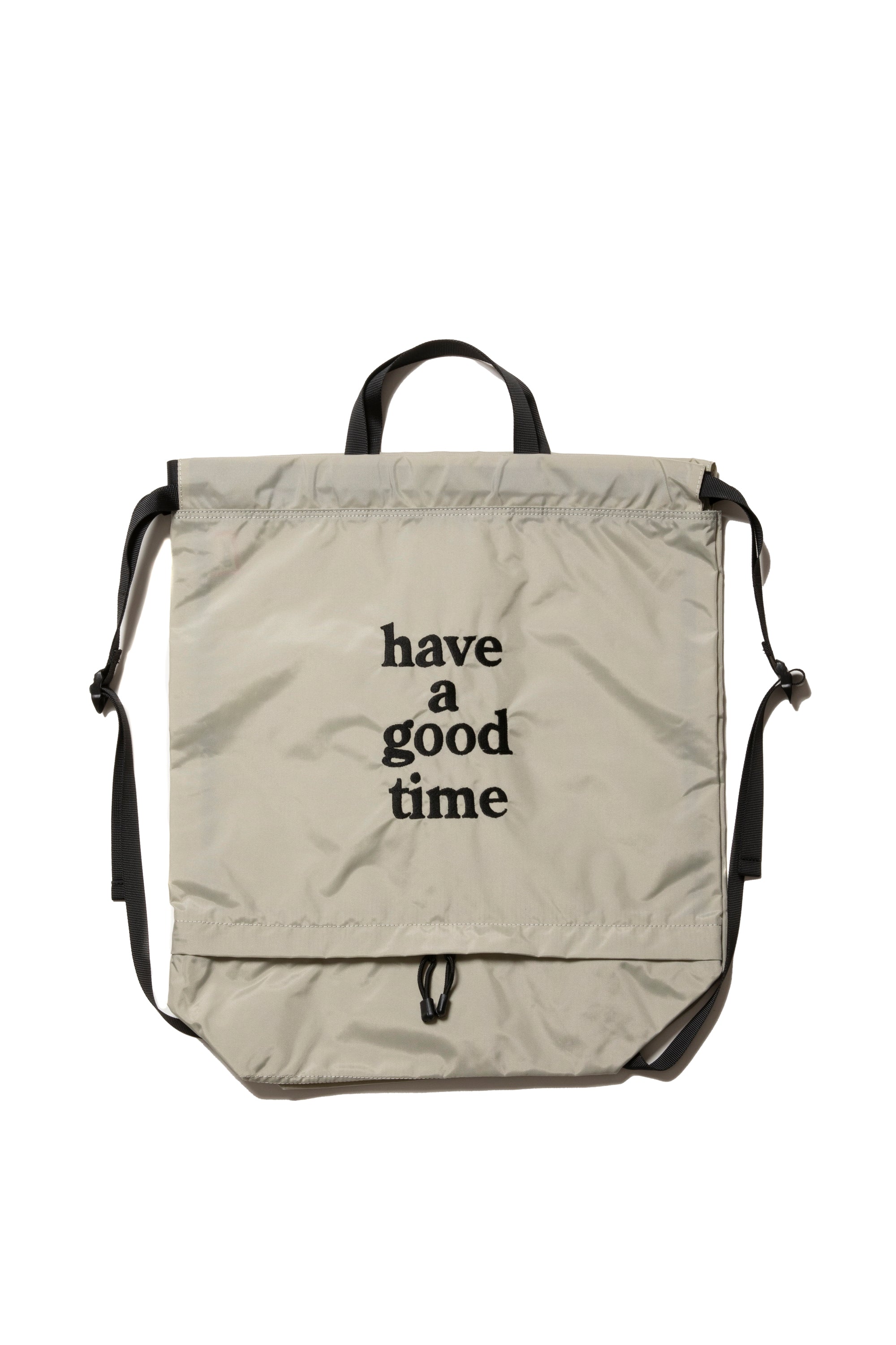 LOGO EMBROIDERY DRAWSTRING BAG KHAKI – have a good time
