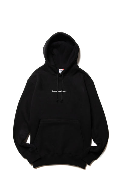 SIDE LOGO EMBROIDERED PULLOVER HOODIE FL BLACK – have a good time