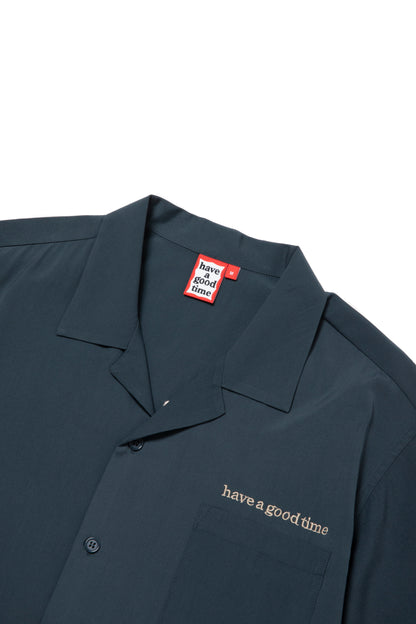 CYCLING LOGO OPEN COLLAR S/S SHIRT INK BLUE
