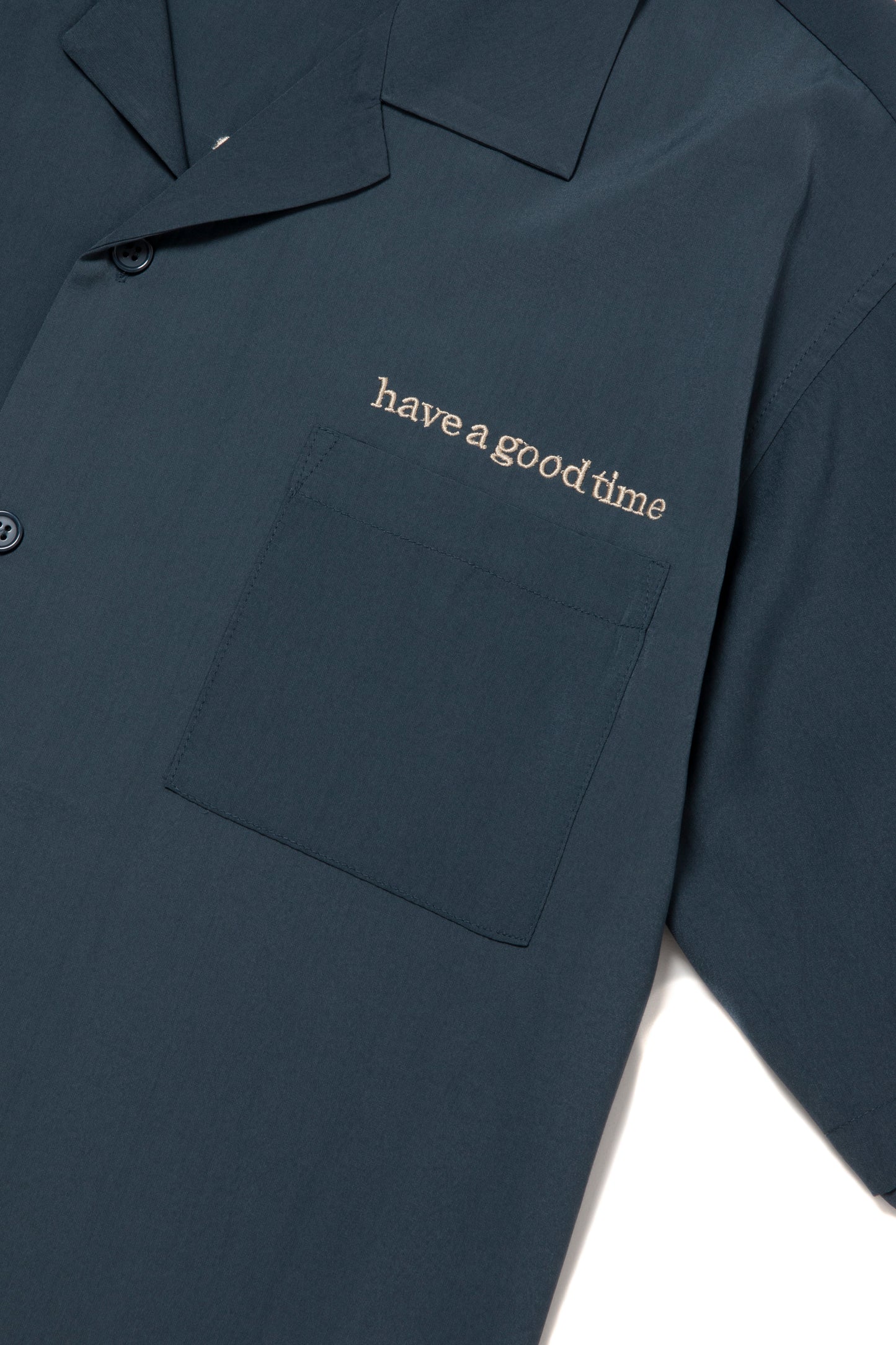 CYCLING LOGO OPEN COLLAR S/S SHIRT INK BLUE