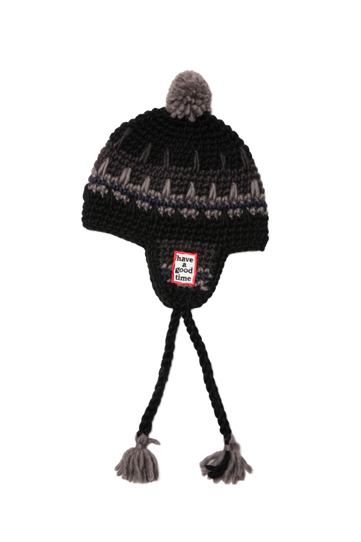 FRAME EMB HAND-KNIT EAR FLAP BEANIE BLACK