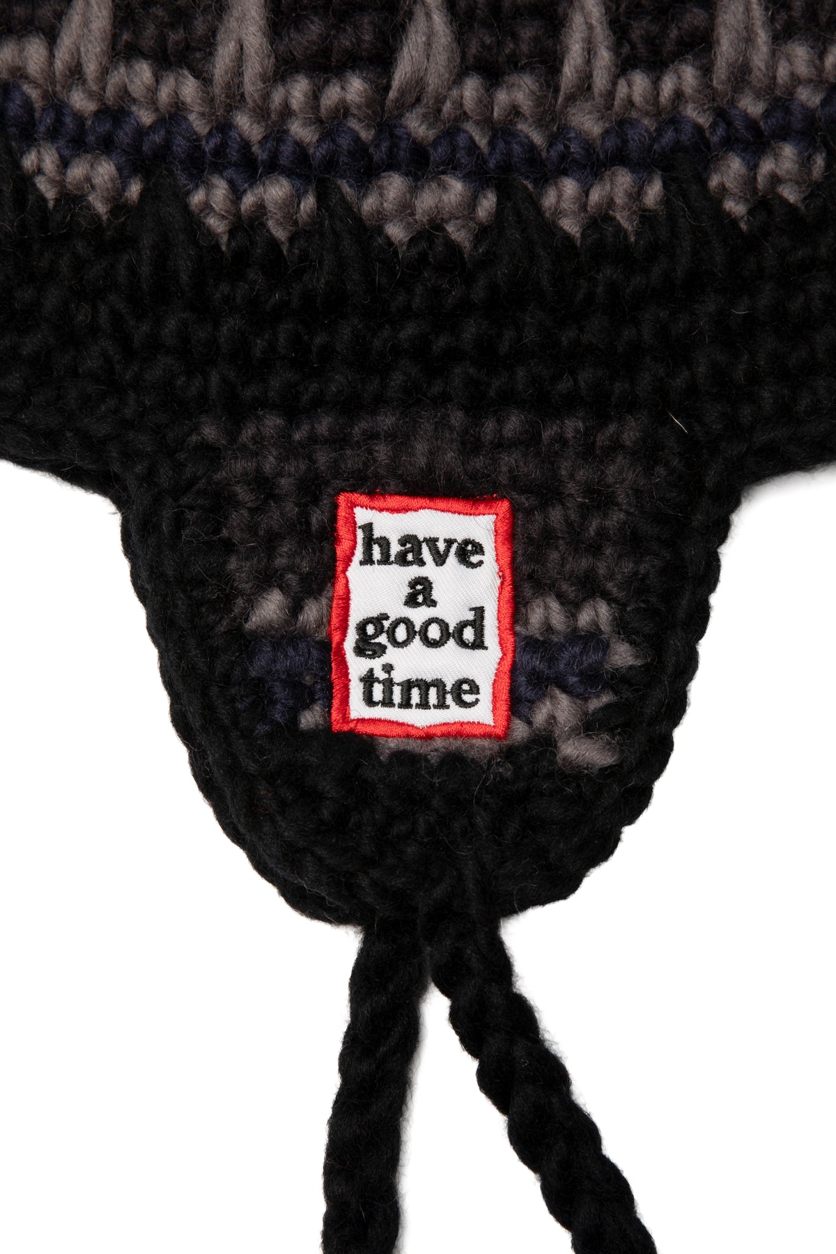 FRAME EMB HAND-KNIT EAR FLAP BEANIE BLACK