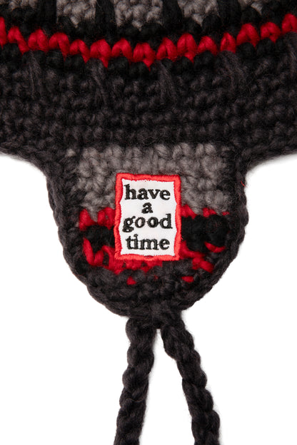 FRAME EMB HAND-KNIT EAR FLAP BEANIE GREY