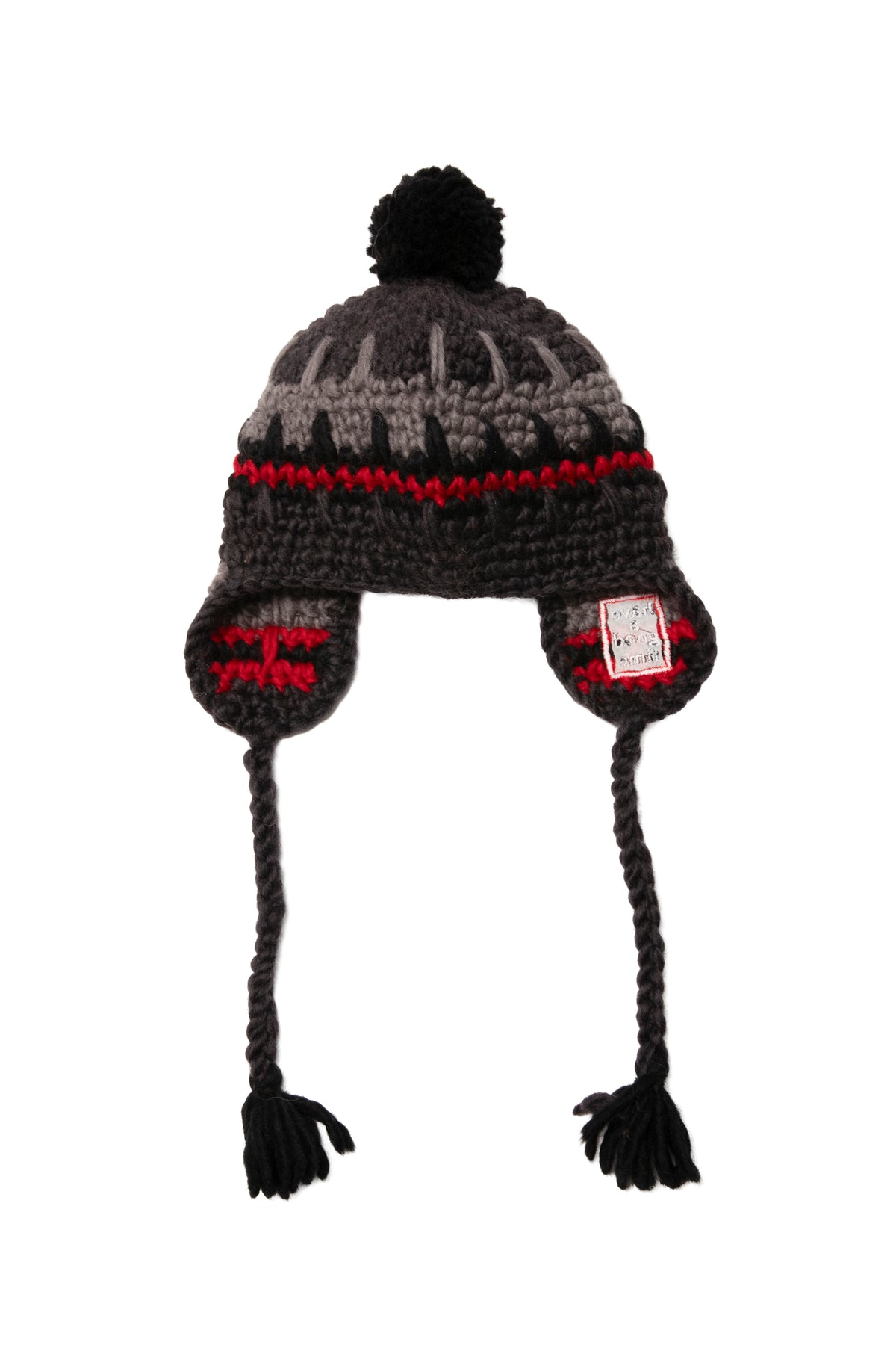 FRAME EMB HAND-KNIT EAR FLAP BEANIE GREY