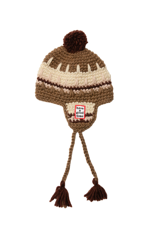 FRAME EMB HAND-KNIT EAR FLAP BEANIE MOCHA
