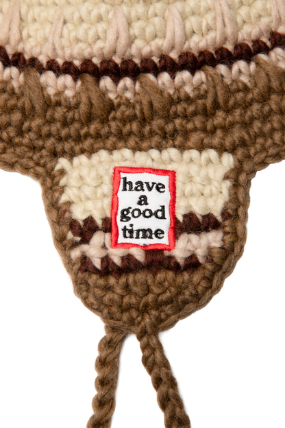 FRAME EMB HAND-KNIT EAR FLAP BEANIE MOCHA