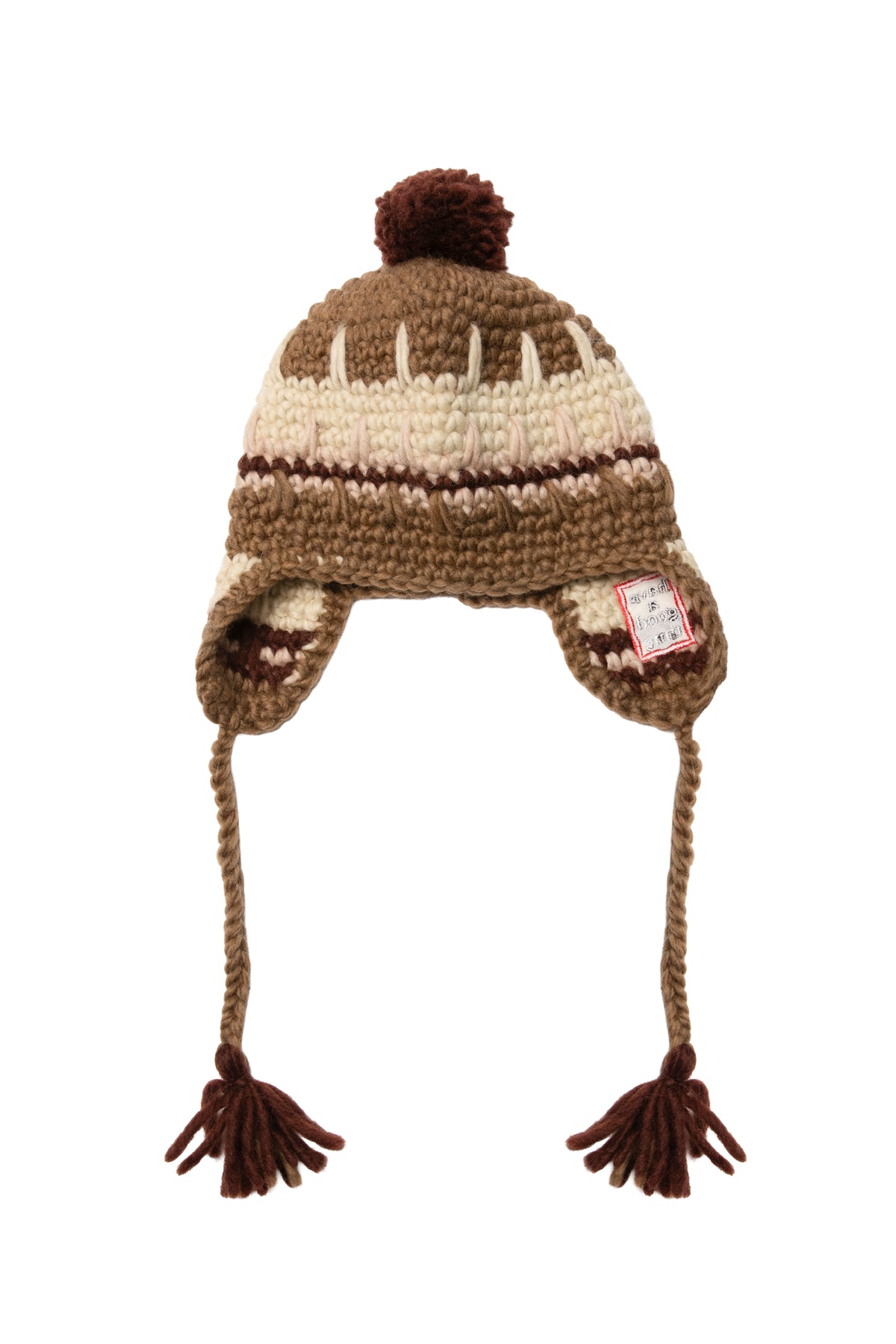 FRAME EMB HAND-KNIT EAR FLAP BEANIE MOCHA