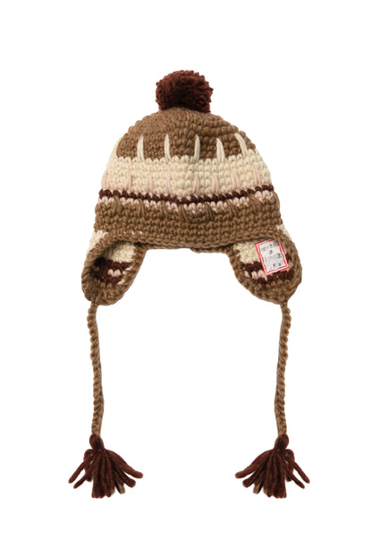 FRAME EMB HAND-KNIT EAR FLAP BEANIE MOCHA