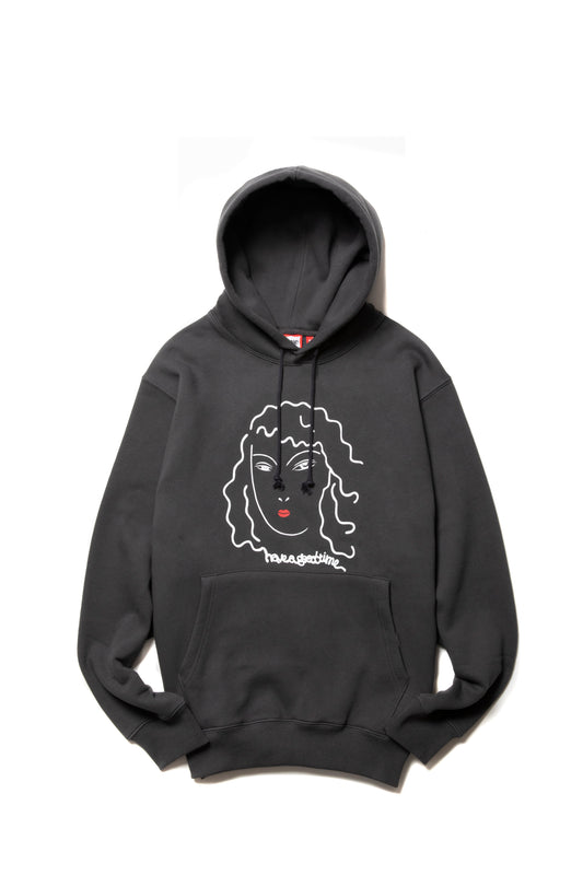 GIRL DRAWING PULLOVER HOODIE FL GRAYISH BROWN