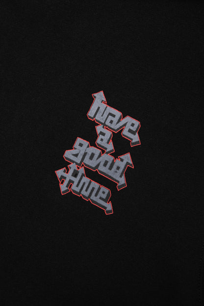 WILD GRAFFITI LOGO FLOCK PRINT PULLOVER HOODIE FL BLACK