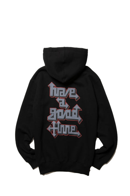 WILD GRAFFITI LOGO FLOCK PRINT PULLOVER HOODIE FL BLACK