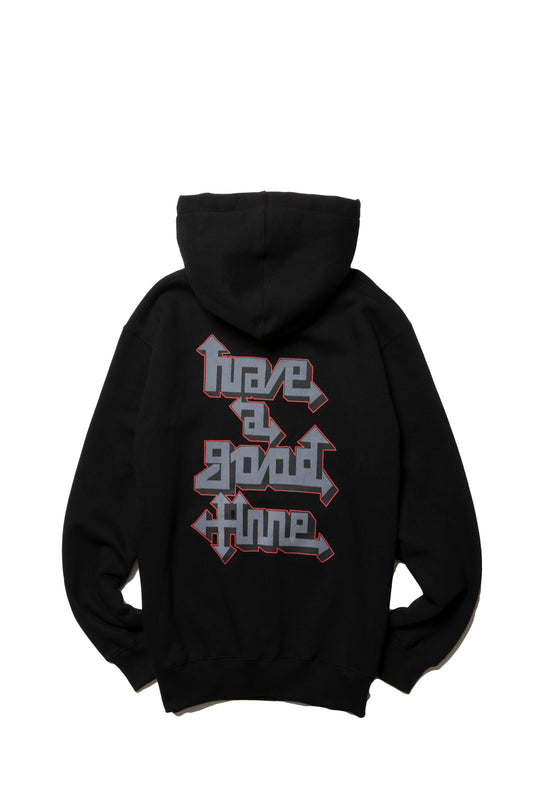 WILD GRAFFITI LOGO FLOCK PRINT PULLOVER HOODIE FL BLACK