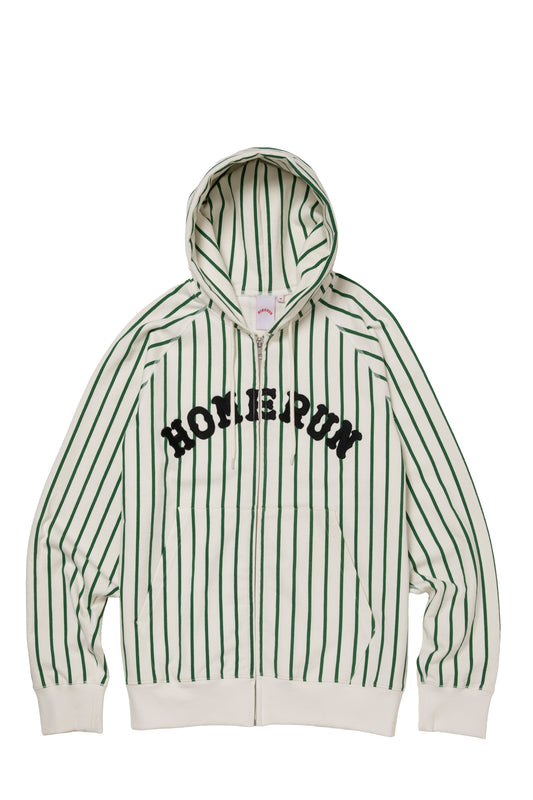 ARCH LOGO STRIPED ZIP UP HOODIE OFF WHITE