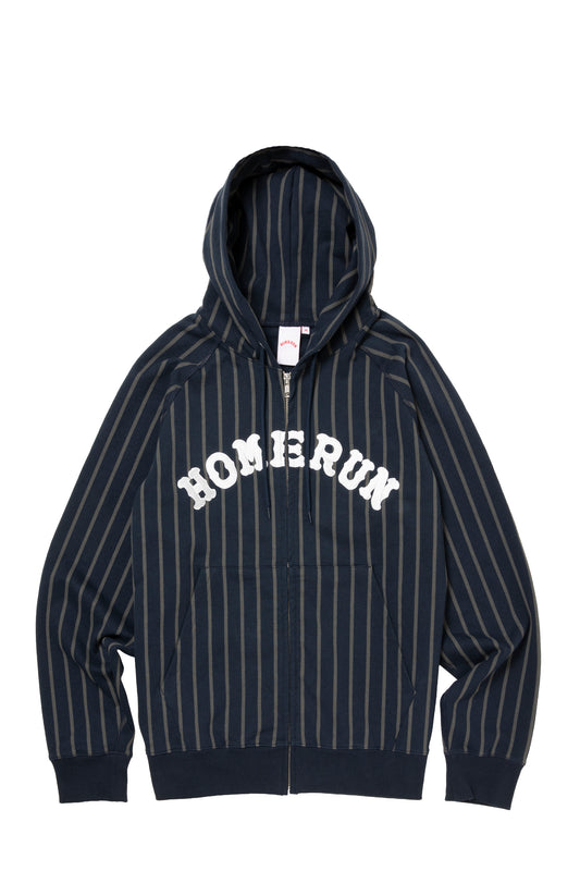 ARCH LOGO STRIPED ZIP UP HOODIE NAVY