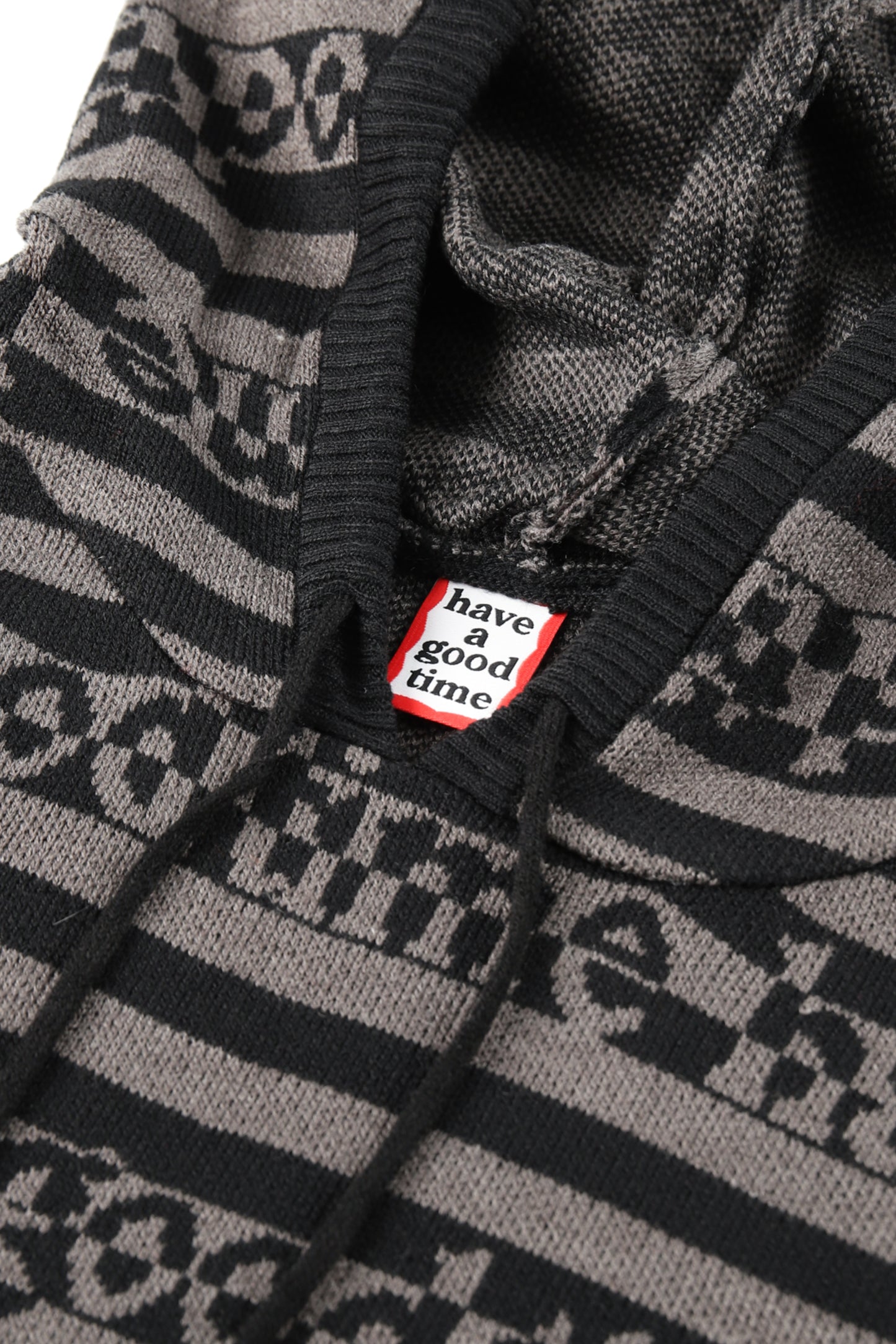 SIDE LOGO STRIPED-KNIT HOODIE BLACK/GRAY