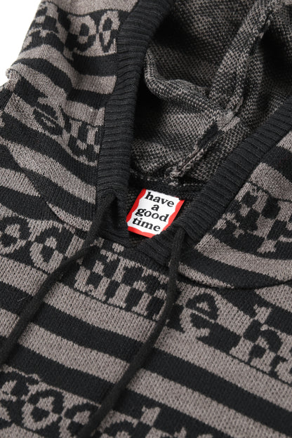 SIDE LOGO STRIPED-KNIT HOODIE BLACK/GRAY