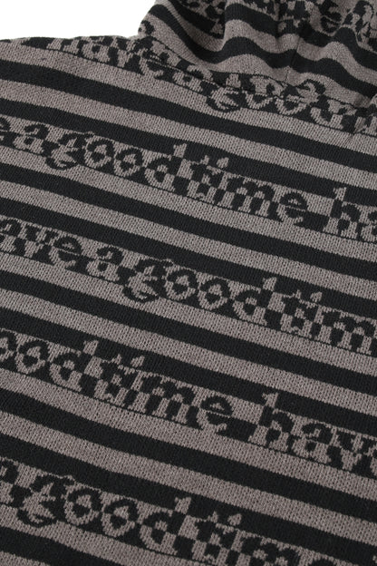 SIDE LOGO STRIPED-KNIT HOODIE BLACK/GRAY