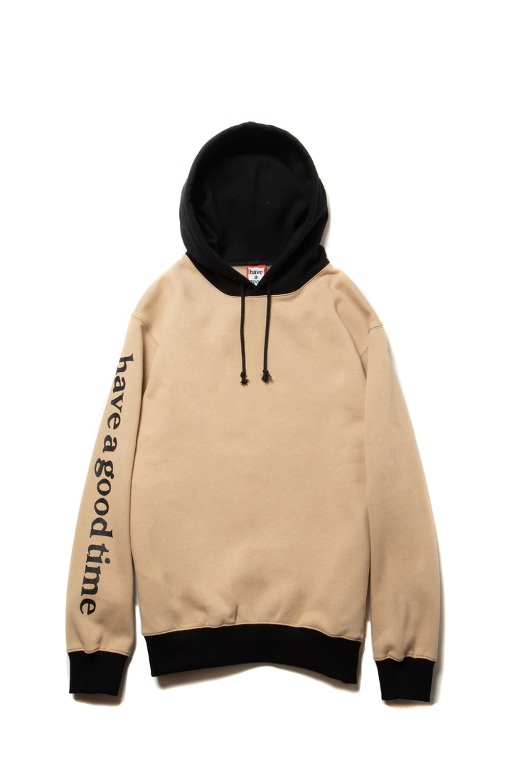 ARM SIDE LOGO 2TONE PULLOVER HOODIE TAN/BLACK – have a good time